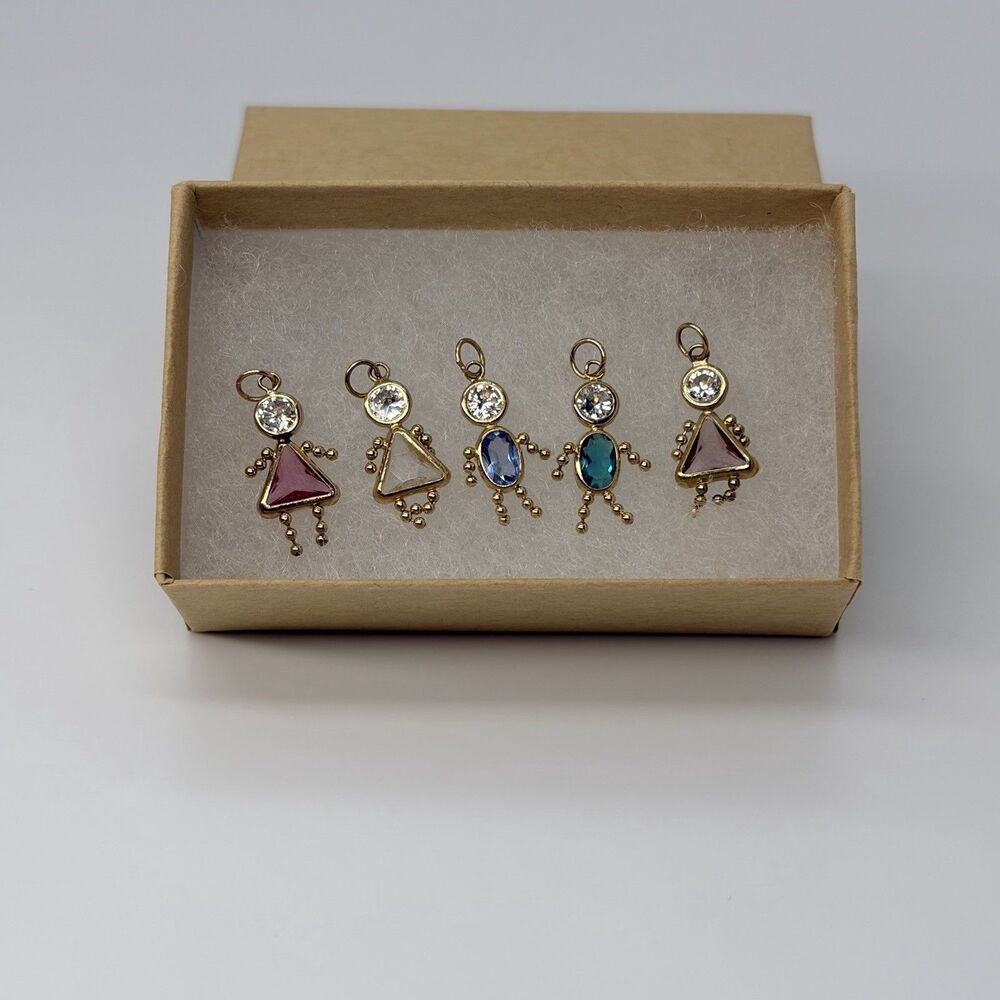 5 - 14K VTG Girl/Boy Birthstone Pendant/Charms Clear & Colored CZ Stones